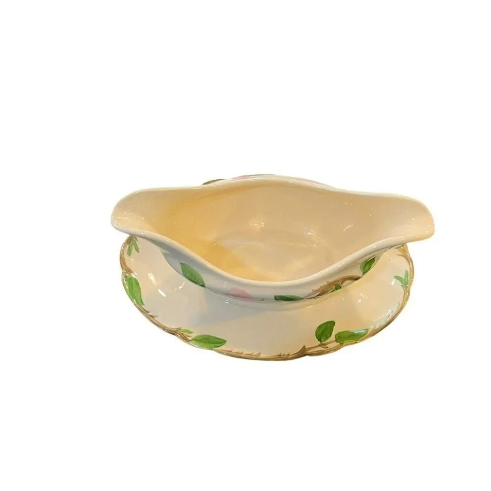 Franciscan Pottery Desert Rose Floral Gravy Boat W Attached Plate USA